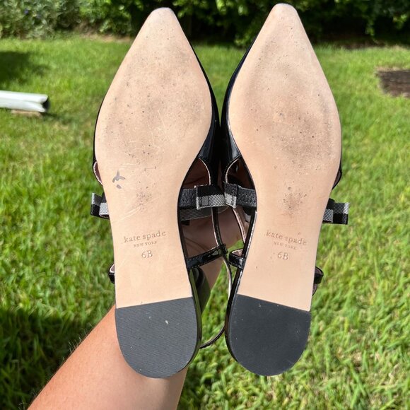 Kate Spade Maritza Patent Leather Slingback Pointed Toe Flats in Black Size 6B - Picture 7 of 9